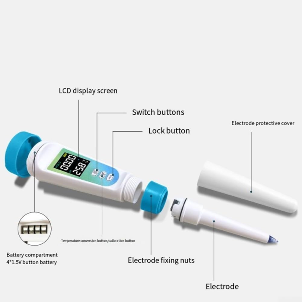Misuratore di pH e acidità 2 in 1 con indicatore di temperatura, sonda in acciaio inox per alimenti semisolidi come formaggio, marmellata, salsicce, creme e lozioni, gamma di pH 0,00-14,00