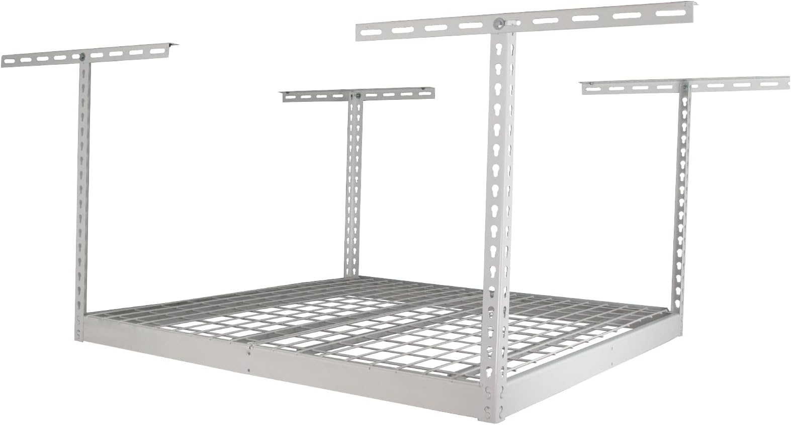 SafeRacks Overhead Garage Storage Rack - Heavy Duty Racks for Garage with 250 lb Capacity, Easy Garage Shelving, Adjustable Storage Rack, Ceiling Mount Storage Shelves 4x4 White (24"-45")