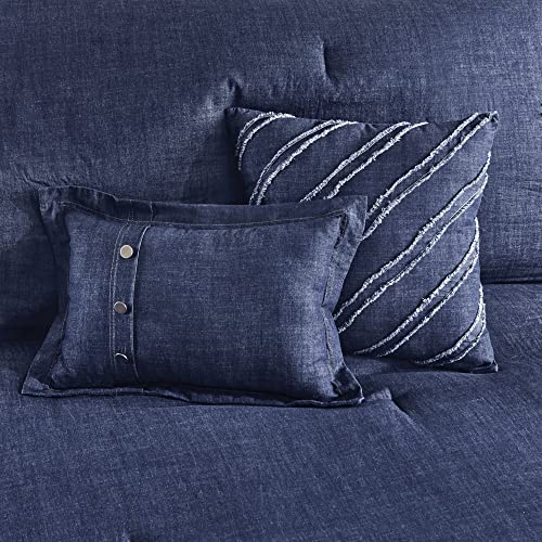 Woolrich Rustic Lodge Cabin Comforter Set - All Season Down Alternative Warm Bedding Layer and Matching Shams, Oversized Queen, Perry, Denim Blue