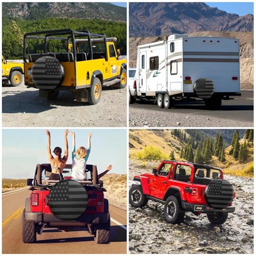 Image of 15 Inch Thickening Spare Tire Cover with American USA Flag Waterproof Dustproof PU Leather Tough Tire Wheel Cover Fit for Jeep Wrangler RV SUV Truck Travel Trailer (for Diameter 27 inch - 29 inch)