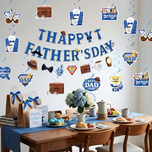 Image of 17pcs Fathers Day Decorations, Pre-assembly Father's Day Decor Happy Fathers Day Banner Fathers Day Hanging Decorations, Fathers Day Decorations for Party Home Office