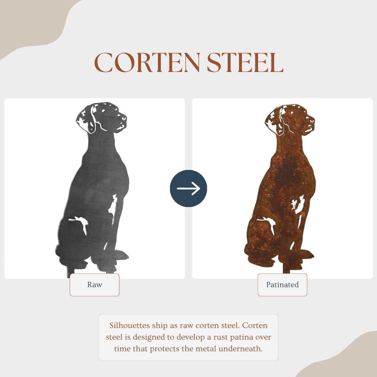 Corten Steel Vizsla Dog Silhouette Yard Stake (Large)