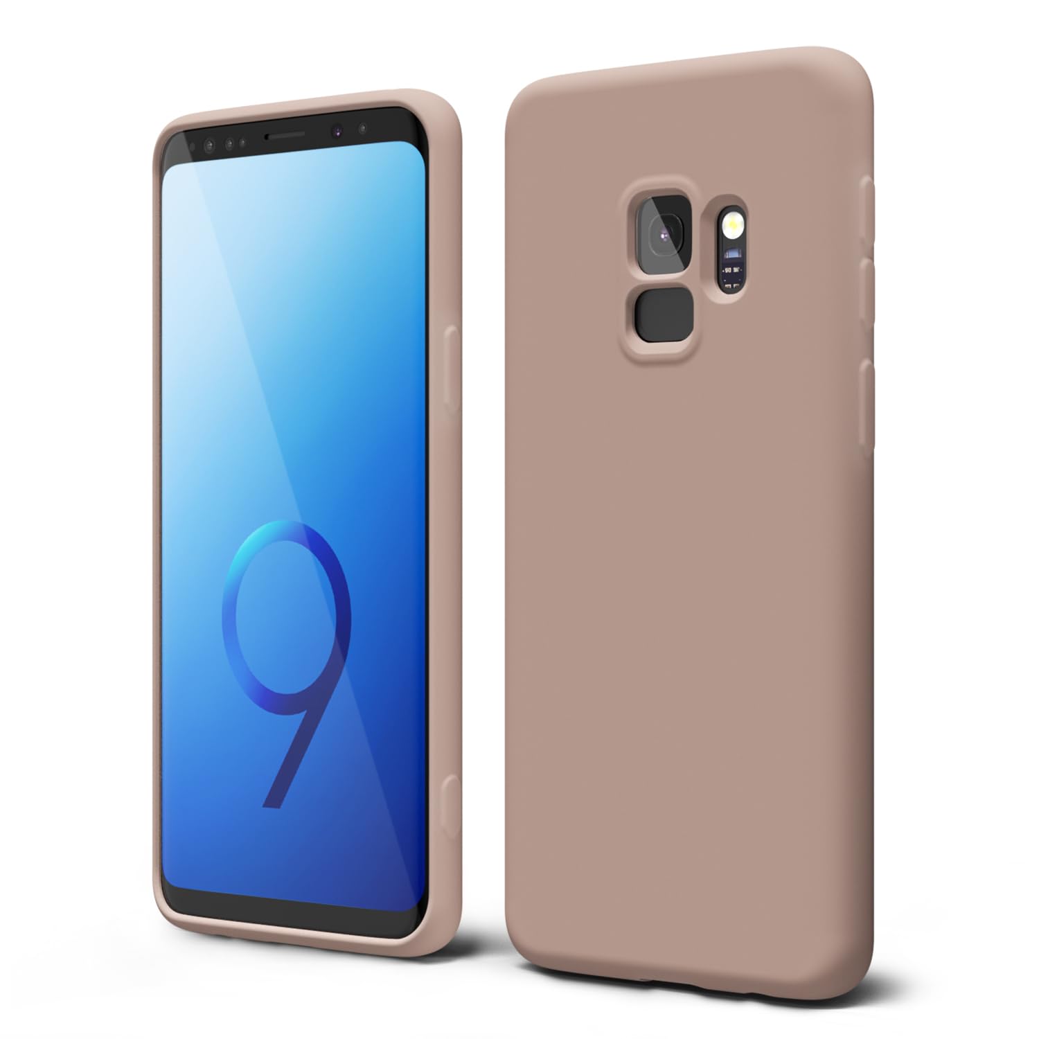 oakxco Designed for Samsung Galaxy S9 Phone Case Liquid Silicone, Cute Thin Slim Soft Rubber TPU Plain Smooth Gel Cover for Women Girl Aesthetic, Matte Solid Protective & Shockproof, Nude Light Brown