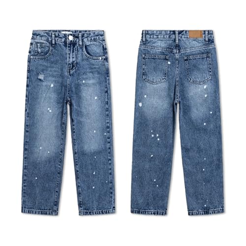 Baggy Jeans for Girls Rhinestone Ripped Wide Leg Pants Adjustable Waist Pockets Cute Jeans for Girls Kids Vintage 5-7Y2