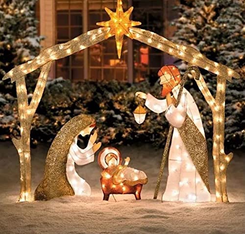 Christmas Decorations Lighted Outdoor Nativity Scene Christmas Holy Family Nativity Scene Set with 60 Led Lights Christmas Ornament Xmas Decor Durable Waterproof for Yards and Lawns