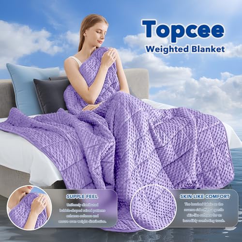 Topcee Weighted Blanket King Size (20lbs 80"x87"), Minky Dots Heavy Blanket for Woman, Man Sleeping, Soft, Cozy and Cooling Weighted Throw Blankets, Machine Washable, Purple