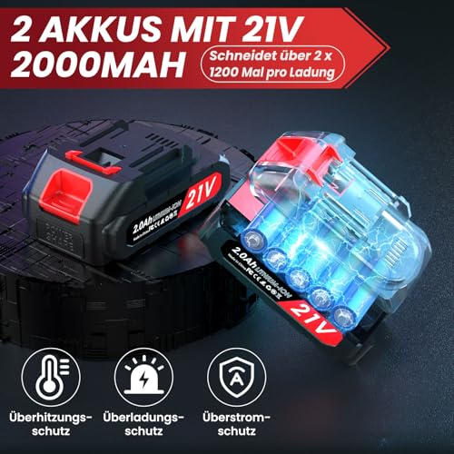 Akku Astschere, 50MM Elektrische Gartenschere Kabellos für Makita mit LCD Anzeige 2x 2000mAh Batteries, Leistungsstark Leise, Professionelle Bürstenlose Gartenschere für Zweige, Sträucher, Stämme