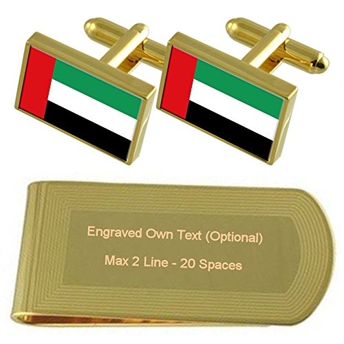 Cadeau Émirats Arabes Unis Collier Drapeau Gravé Argent et Manchettes Or