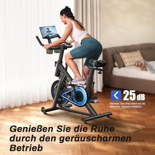 Bild 2 - MERACH Heimtrainer Fahrrad mit Verstellbarem Widerstand, Leises Hometrainer Fahrrad mit Verbessertem LED-Monitor, Tablet-Halter, Indoor Cycling Bike für Kardiotraining zu Hause, Eigener App, Bis 136KG