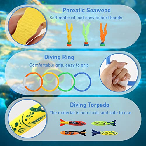 IOPJLK Unterwasser Tauchspielzeug Set 11 Stück, Tauchringe für Kinder ab 4-12, Tauchring Algenspielzeug Torpedo Wasserspielzeug Set, Sommer Poolparty Geschenk für Jungen und Mädchen