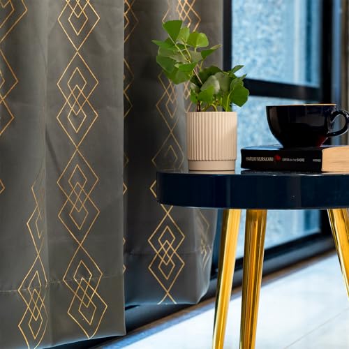 Image of Urban Space 80-85% True Blackout Curtains for Door, Gold Foil Printed Blackout Curtains, Blackout Decorative Door Curtain Eyelet with Tieback, 1 Piece Curtain for Living Room(Diamond Gray, 7 Feet)