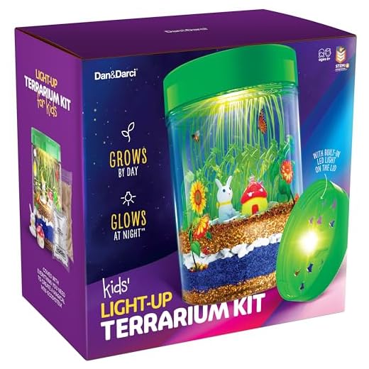 Light-up Terrarium Kit for Kids with LED Light on Lid - Create Your Own Customized Mini Garden in a Jar That Glows at Night - Science Kits for Boys & Girls - Gardening Gifts for Kids - Children Toys