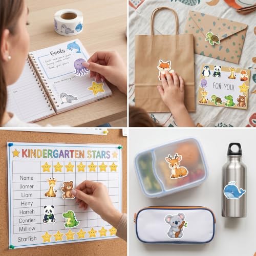 Xzentira 1000 Pcs Animal Stickers for Kids, 2 Rolls with 16 Wild and Ocean Animal Designs, Teacher Reward Stickers for Classroom, Potty Training, Scrapbooking, Birthday Party Favor Bag Fillers - Image 7