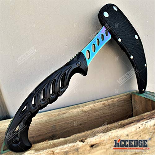 KCCEDGE BEST CUTLERY SOURCE Hunting Knife Tactical Knife Survival Knife 12\" Scythe Fixed Blade Knife Full Tang Blade Camping Accessories Survival Kit Survival Gear Tactical Gear 80015 (Rainbow)