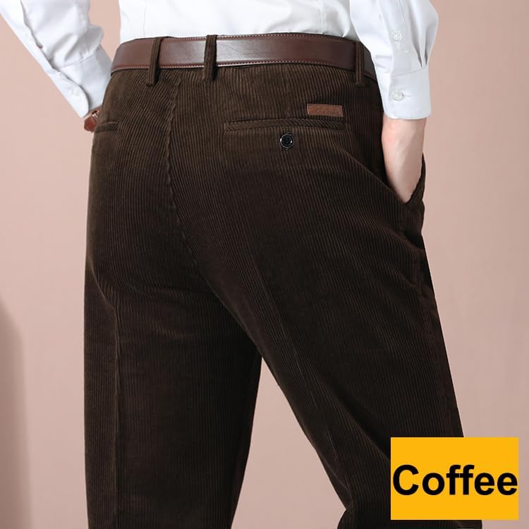 Men's Classic Fit Corduroy Dress Pants, High Waist Pleated - Image 2