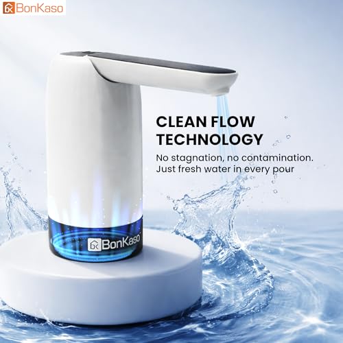 Image of BonKaso Automatic Water Dispenser Pump for 20 Litre Bottle, Portable USB Rechargeable Electric Mini Water Pump with Removable Spout, High Efficiency, One-Touch Control for Home & Office