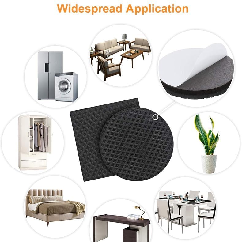 Image of CHUNZEXI Square Rubber Self Adhesive Square Felt Pads Non Skid Floor Protector Furniture Sofa Furniture Chair Balance Pad Noise Insulation Floor Bumper Color: Black - 48 Pcs