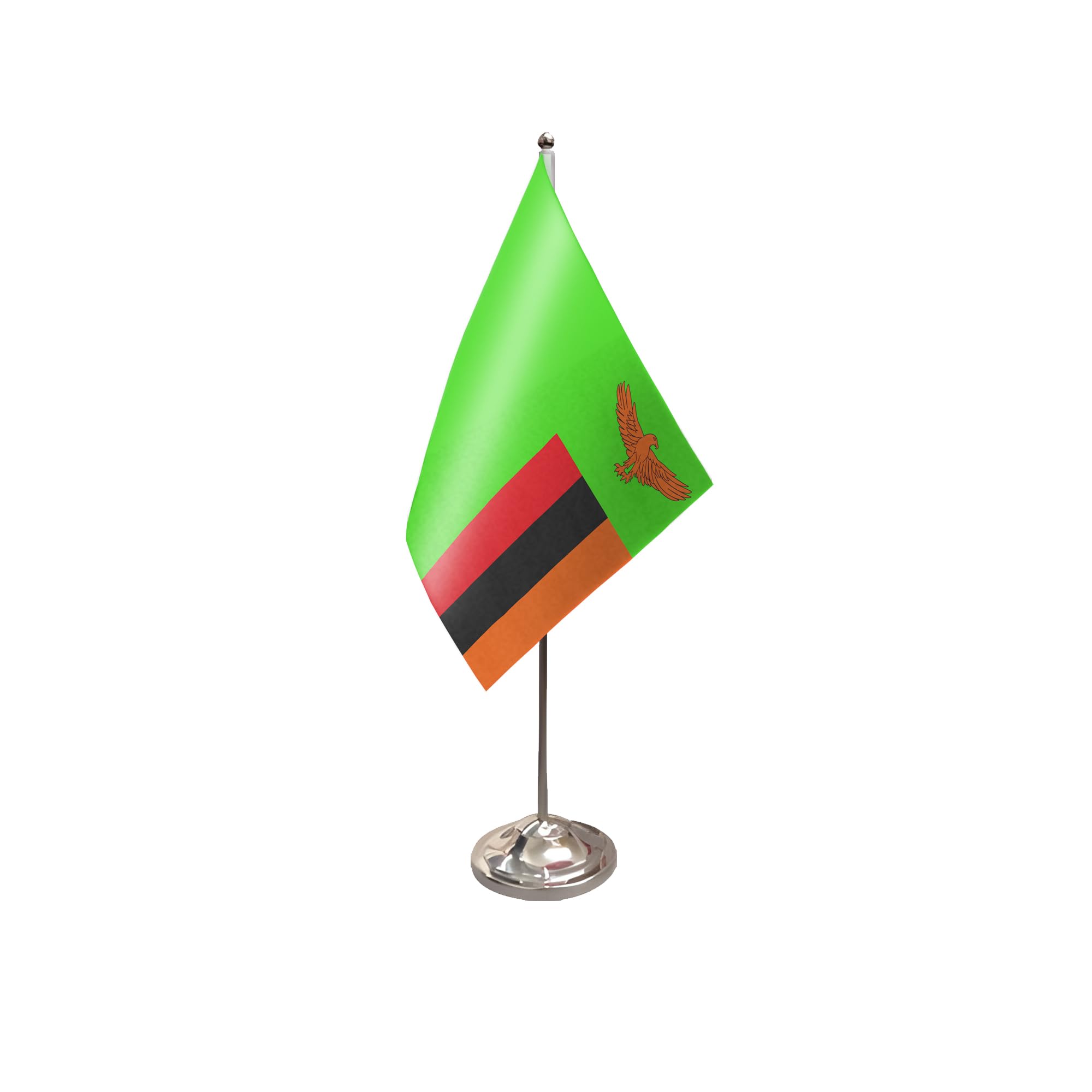 Flagtex Zambia Satin Table Flag With Chrome Pole & Base — image 1