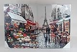 Cozy Home 24' x 16' x 1' Eiffel Tower Romantic Couple Walking side-by-side Paris Café Canvas Wall Art Print Picture Painting WA9-FT19-PTF5