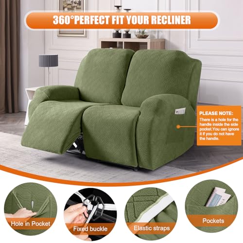 Image of VANSOFY Loveseat Recliner Covers, 2-Pieces Stretch Reclining Couch Cover with Pockets Recliner Sofa Slipcovers 2 Seate Soft Washable Furniture Protector for Dogs Cats(Army Green)