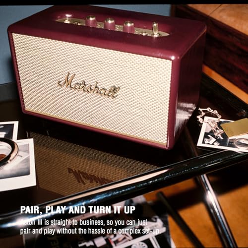 Image of Marshall Acton III Wired Connectivity Stereo Home Speakers with Bluetooth 5.2 & RCA or 3.5mm Input - Burgundy