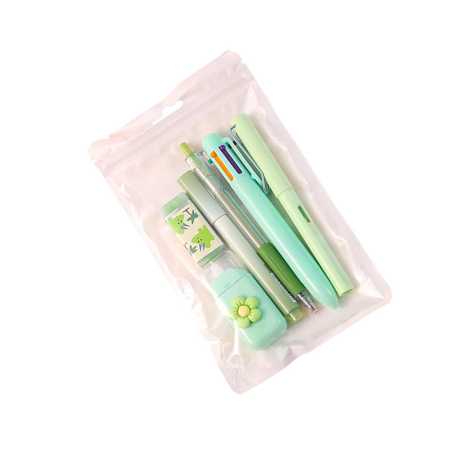 Maxtonser 6Pcs Stationeries With Multicolored Ballpoint Pen Highlighter Retractable Gel Pen Eraser Pencil Correction Tape