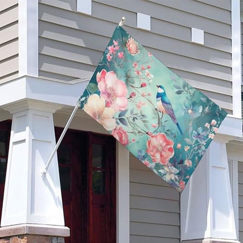 Drapeau fleurs et oiseaux imperméable, bannière grand format 4 œillets - 5