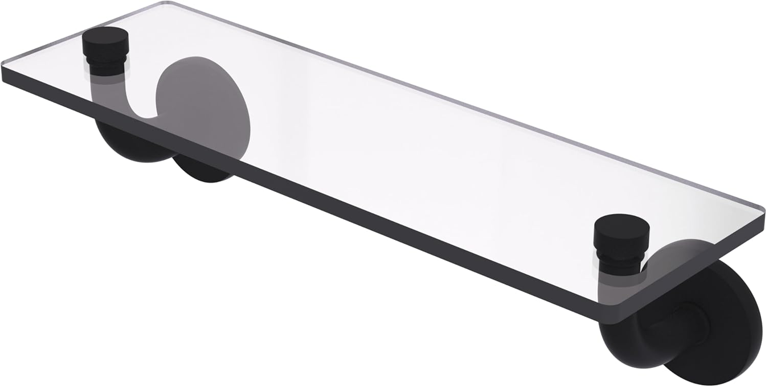 Allied Brass RM-1-16-BKM Remi Collection 16 Inch Glass Vanity Beveled Edges Shelf, Matte Black