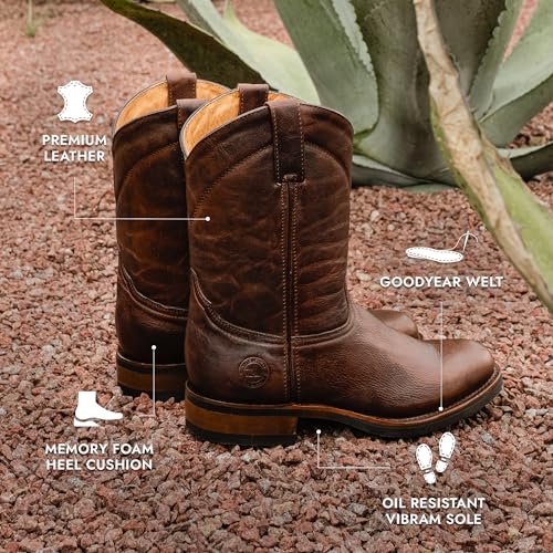 Men's Leather Roper Boot with Vibram Sole Oil Resistant Style 10002