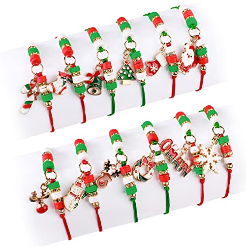 12 braccialetti natalizi in stile diverso - Questo gioiello per bomboniere per bambine e ragazze include 12 pezzi di braccialetto, 12 pezzi di diversi stili natalizi come Babbo Natale, bastoncini di zucchero, fiocchi di neve, Babbo Natale, albero di Natale, qualsiasi altro motivo. Fornendoti stili diversi per soddisfare il tuo regalo di Natale Dolcetto o scherzetto per bambini.