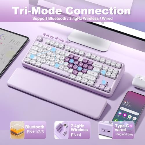 Image of YUNZII B87 Wireless Mechanical Keyboard,QMK /VIA Programmable,TKL Layout 87 Keys,BT /2.4G /USB-C,Hot Swap Gasket Mount RGB Backlit Gaming with Wrist Rest for Win /Mac (Purple Heart, Cocoa Cream V2)