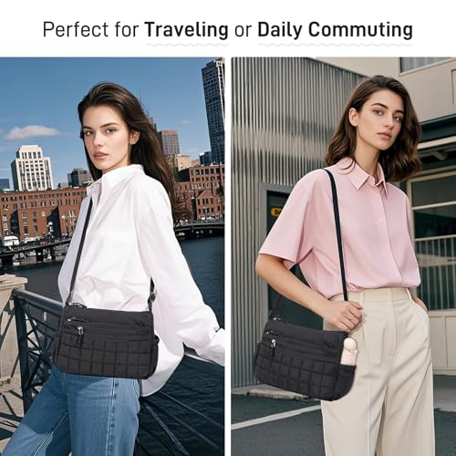 Image of Medium Size Purses for Women Quilted Travel Purse with Multi Pockets Nylon Crossbody Bag for Ladies