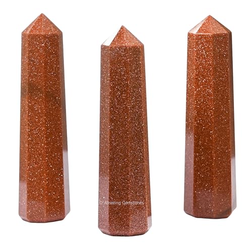 Image of Amazing Gemstone Red Goldstone Crystal Towers - Natural Healing Crystal Point Obelisk for Reiki Healing and Crystal Grid (3 inch to 4 inch INCH)