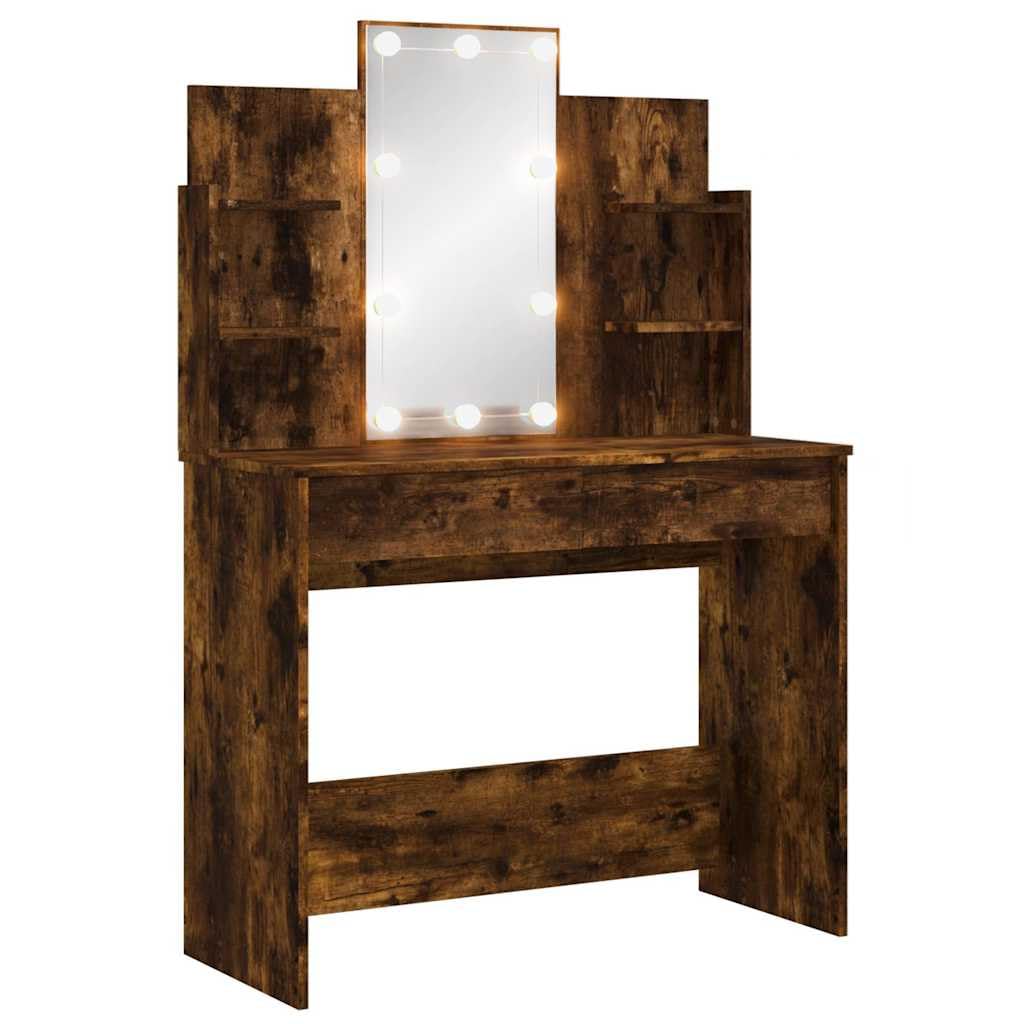 Vidaxl (Smoked Oak) Dressing Table Makeup Vanity Desk Cosmetic Table With Led Lights Black