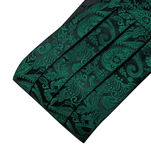 Image of Barry.Wang Men Silk Paisley Cummerbund and Pre-tied Bowtie Handkerchief Cufflink Set for Tuxedo