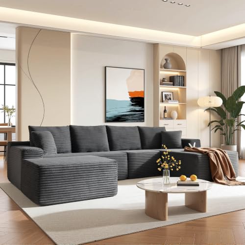 Image of 96 inch Sectional Couches for Living Room Cloud Couch Sofa with L-Shape Upholstered Boneless Couchs Modern Modular Sectional Couch with Chaise (Dark Grey, 136.1 inch U Shape with Right Facing Chaise)