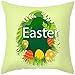 Lieson Fundas de cojín cuadradas, 1 funda de cojín de 16 x 16 pulgadas, 40 x 40 cm, huevos de Pascua, hojas de hierba, color verde, naranja, poliéster