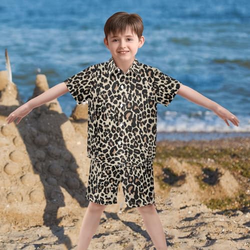 Image of CaTaKu Hawaiian Shirts for Boys 2 Pieces Button Down Shirt Short Sleeve and Short Set Kids Summer Outfits 3-10T