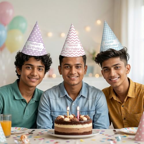 Image of Party Propz Happy Birthday Caps -12 Pcs, Birthday Cap for Decoration, Happy Birthday Caps for Kids, Multicolor Birthday Cap, Birthday Decoration Items for Boys & Girls (Cardstock)