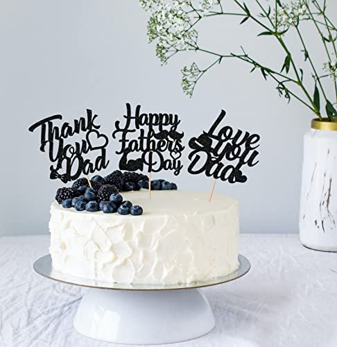 Jozon 24 Pieces Black Glittery Happy Father's Day Cupcake Toppers With Tie Hat Heart Beard Signs Fathers Day Cupcake Picks For Dads Day Party Supplies Cupcake Decorations #TOP5