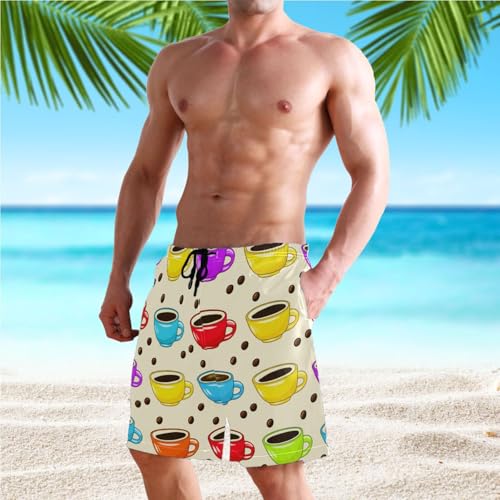 Men's Coffee Yellow Swim Trunks Shorts Swimwear Beach Board Short Bathing Suits with Pockets4
