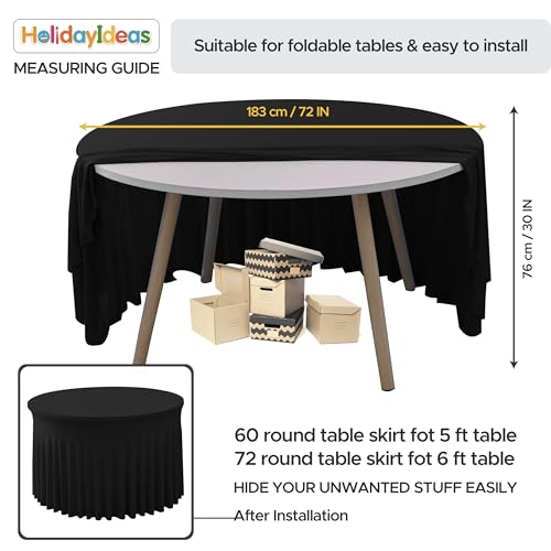 Image of HolidayIdeas Fitted Stretch Table Skirts,Spandex Tablecloth Wrinkle-Free Floor Length Polyester Table Cover for Weddings Parties Banquets Events, 72 in Round, Black,4 Pack