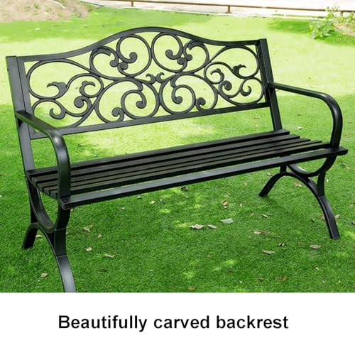 Bancs de patio en métal noir avec assise à lattes facile à assembler