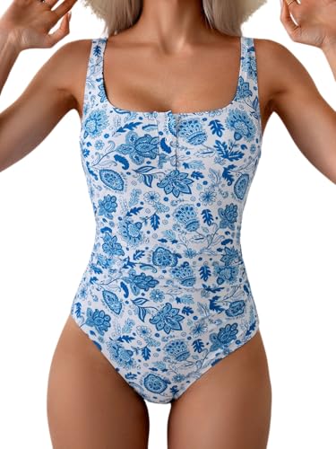 Image of B2prity One Piece Swimsuit for Women Tummy Control Ruched Slimming Bathing Suit Button Full Coverage Swimwear