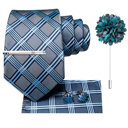 Image of Hi-Tie Mens Paisley Floral Striped Ties Set Silk Necktie and Lapel Pin for Men Pocket Square Cufflinks Set Business Wedding
