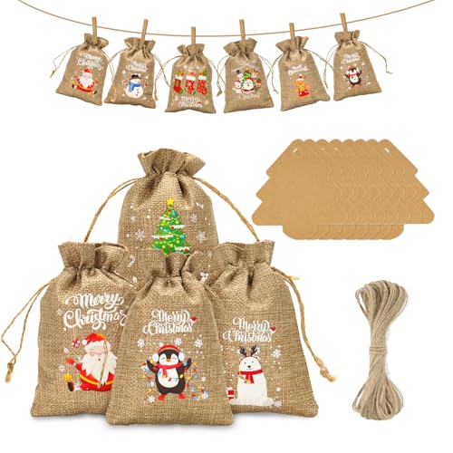 jijAcraft Adventskalender zum Befüllen Jutesäckchen: 10x15CM Weihnachten...
