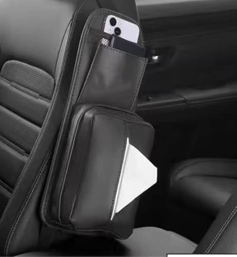 標準 車シートサイドポケット 車シートバックポケット シートティッシュポケット皮革素材 多機能 座席用 収納ボックス 収納バッグ コンソールボックス 車用 収納ソフト 車用収納ポケット 収納バッグ カバンホルダー 収納ケース 座席収納 (ブラック)