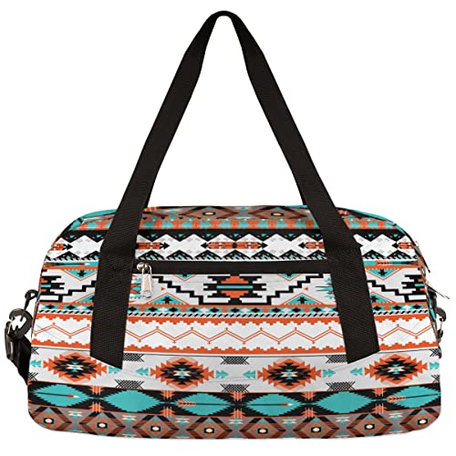 AUUXVA Ethnic Aztec Geometric Gym Bag for Women and Men, Zigzag Small Duffel Bag, 18.5 x 9.4 x 7.8 inches, Multicolor, Polyester