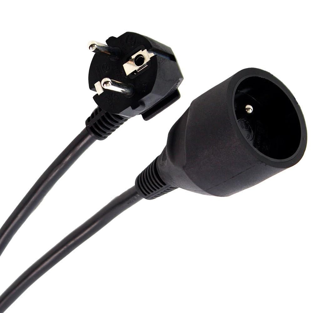 Plugger Rallonge Prolongateur électrique 20m Coloris Noir. Certification européenne NF 16A. Section 3G1.5mm². Prise UE CEE 7/7 à Prises mâle et Femelle. Jusqu'à 250V. Schuko coudé à 90°. Qualité Pro.