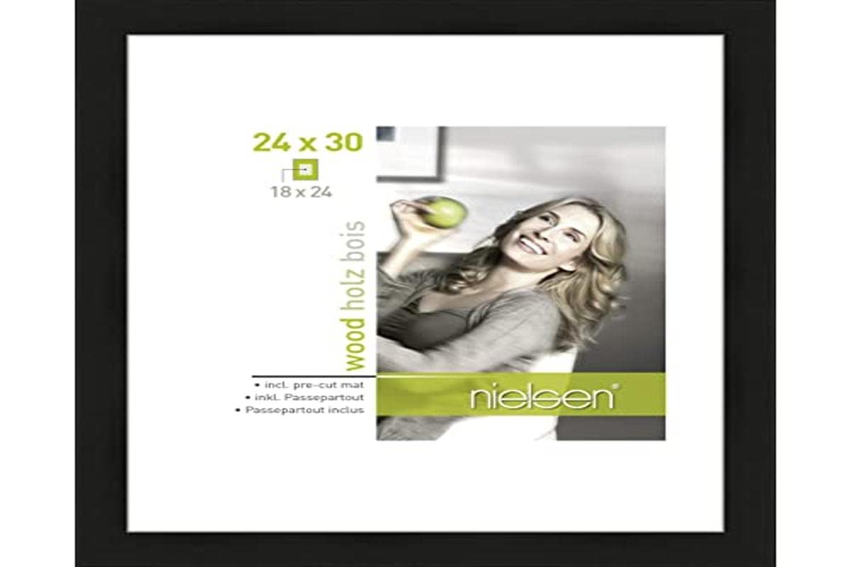 Accent By Nielsen Black Apollon Wooden Picture Frame - 24X30cm With White Mount For 18X27cm Picture - Float Glass And Easy Push And Turn Clips